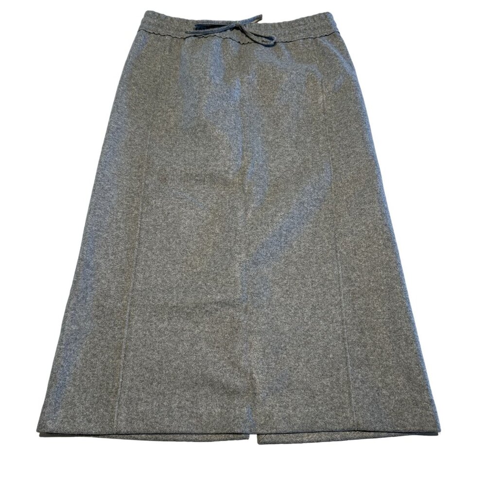 Zara Mid Grey Drawstring Elastic Waist Midi Back Slit Skirt Women's Large L